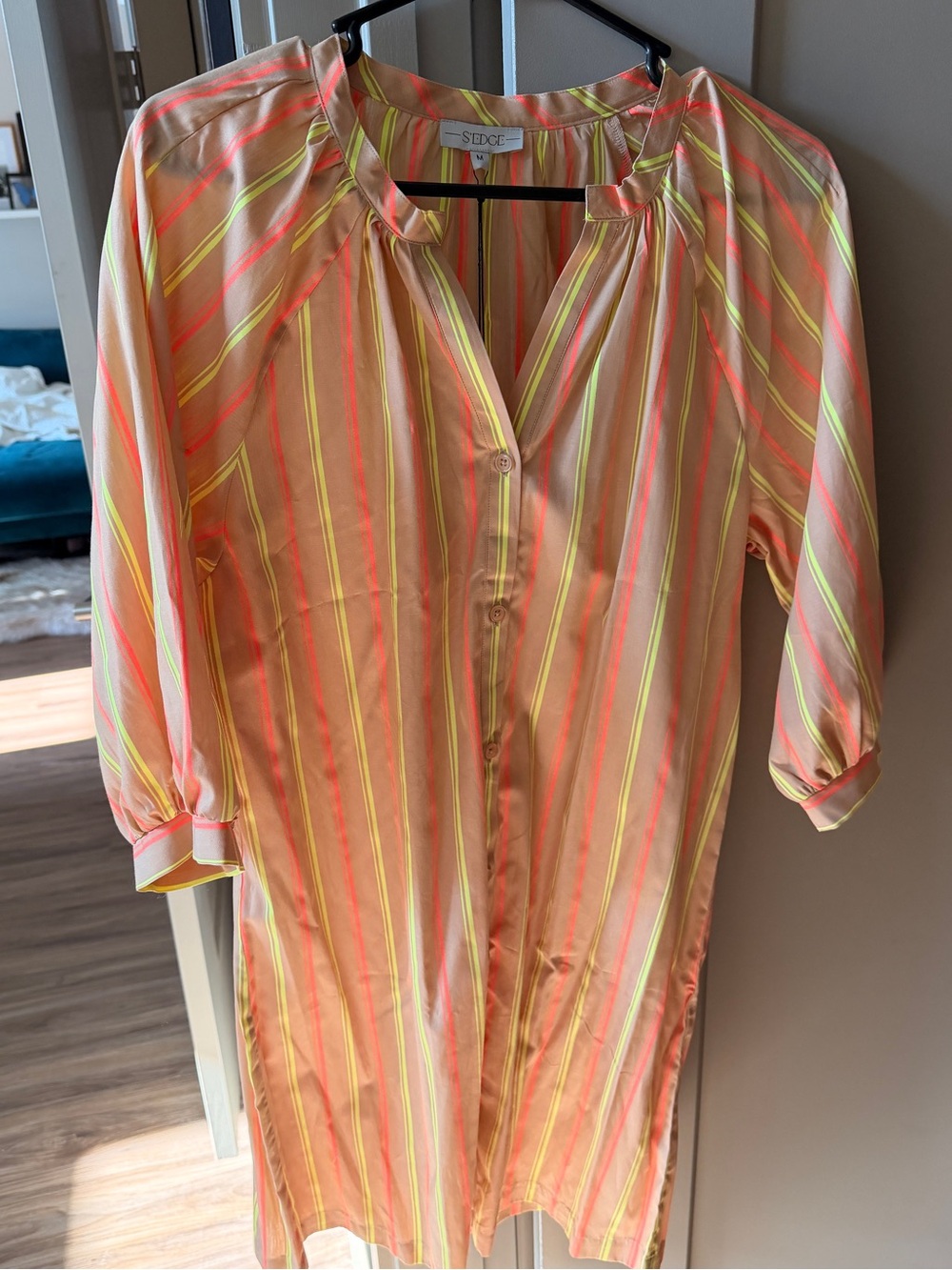 Sedge Neon Stripe Tunic Dress - Peach & Neon Yellow